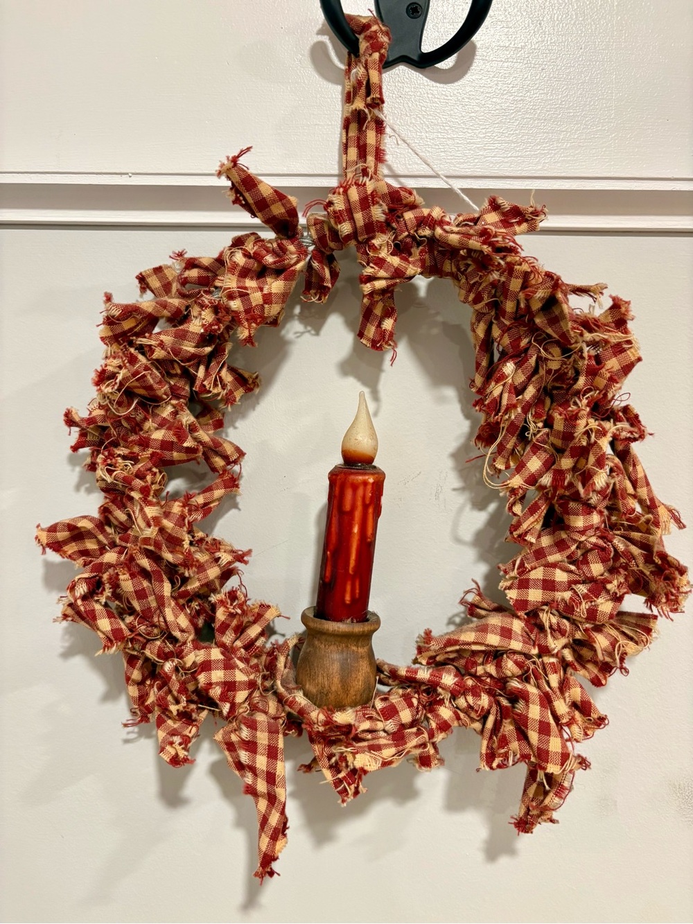 Rustic Farmhouse Red & Brown Checkered Holiday faux candle Wreath